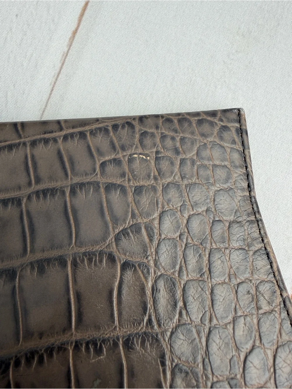 Calvin Klein Croc Embossed Clutch Bag Brown Gray Portfolio Handbag